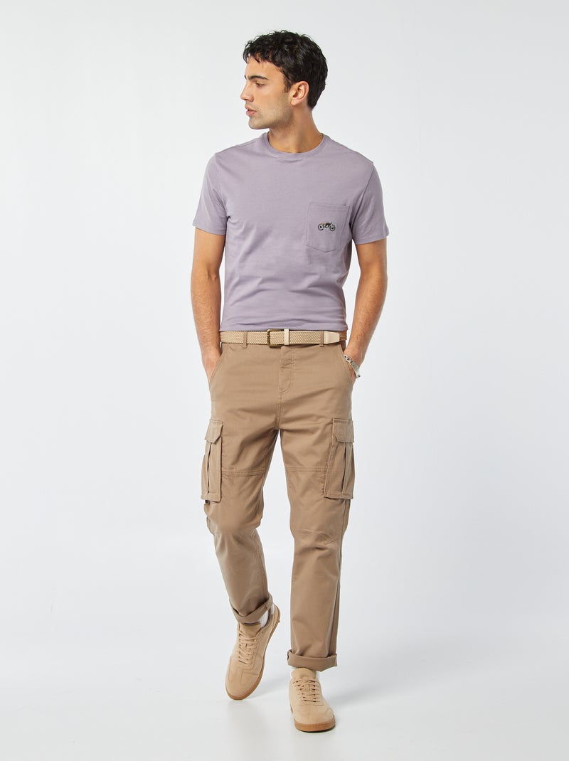 T-shirt de manga curta com bolso frontal e bordado VIOLETA - Kiabi