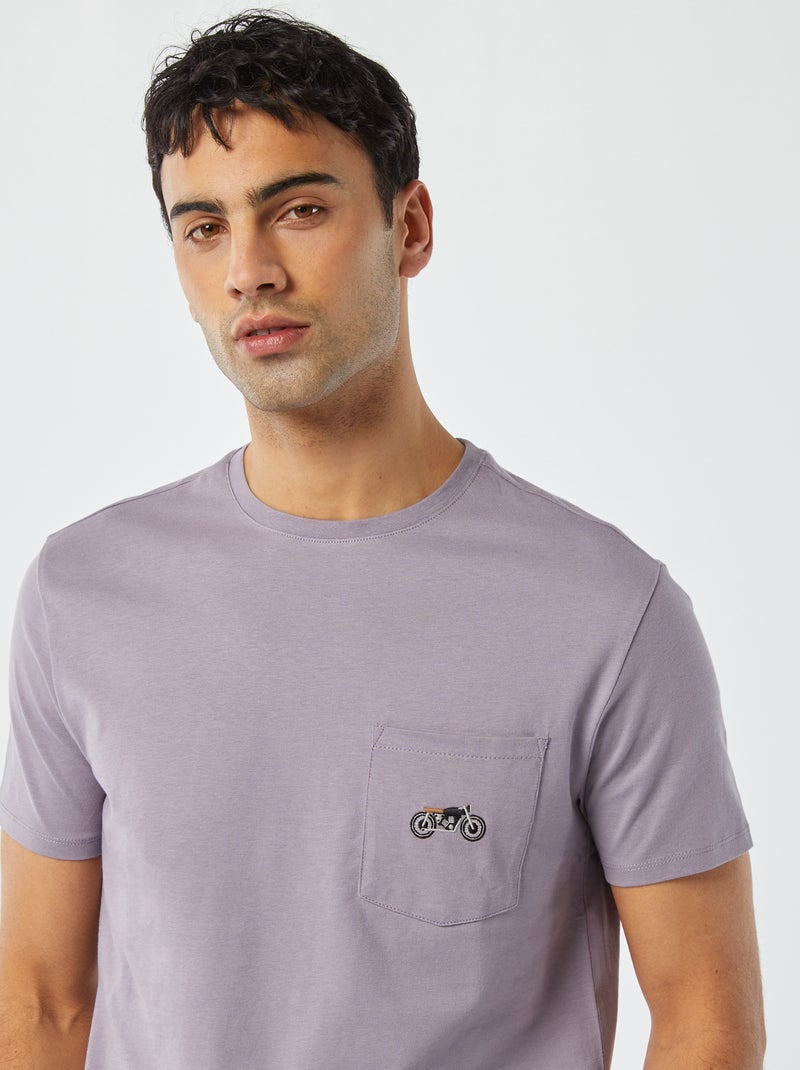 T-shirt de manga curta com bolso frontal e bordado VIOLETA - Kiabi