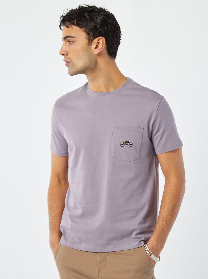 T-shirt de manga curta com bolso frontal e bordado VIOLETA - Kiabi