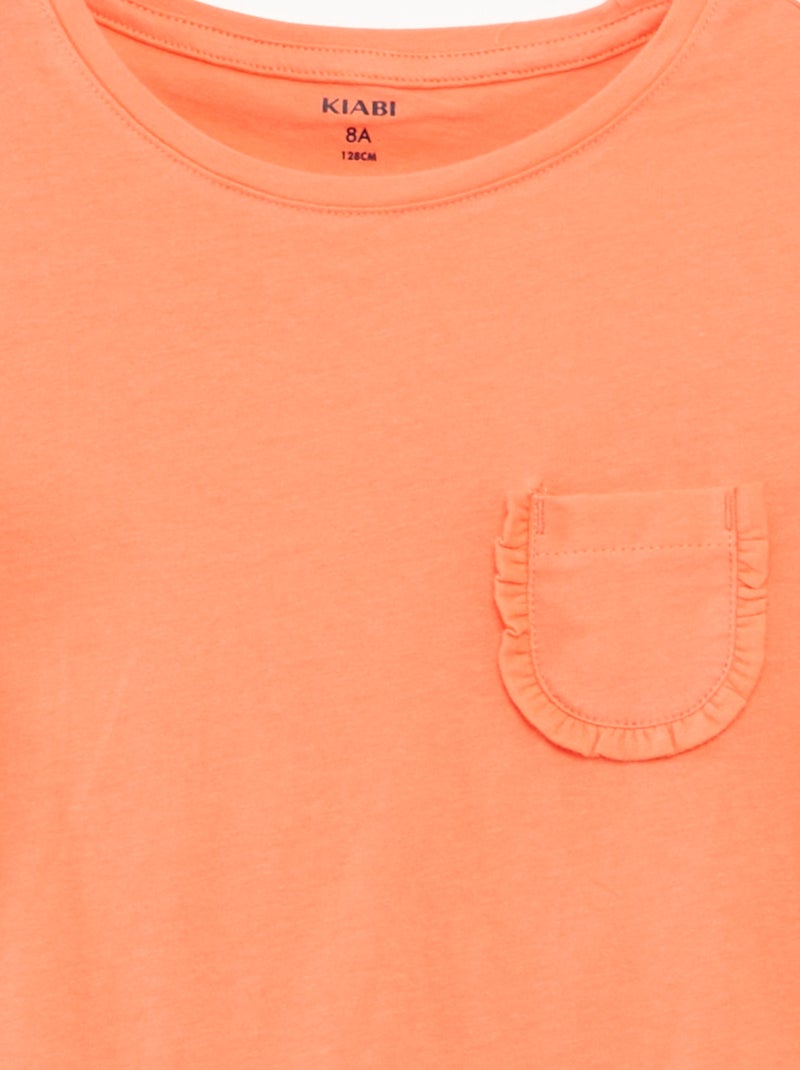 T-shirt de manga curta com bolso frontal LARANJA - Kiabi