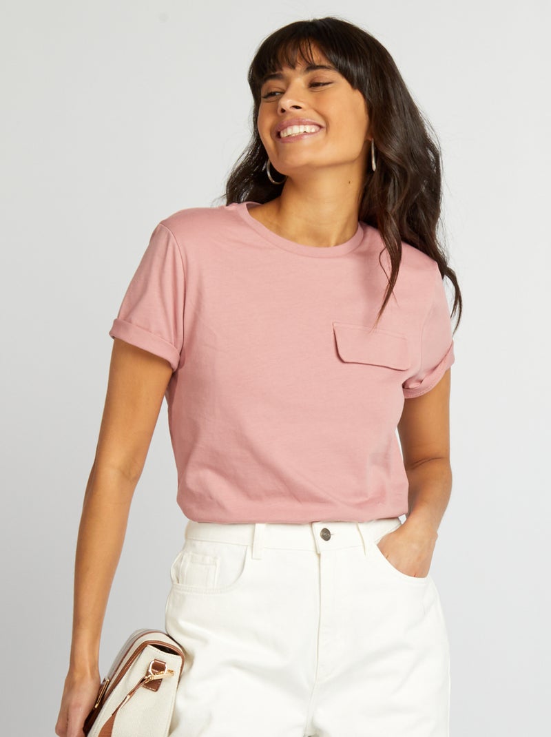 T-shirt de manga curta com bolso frontal ROSA - Kiabi