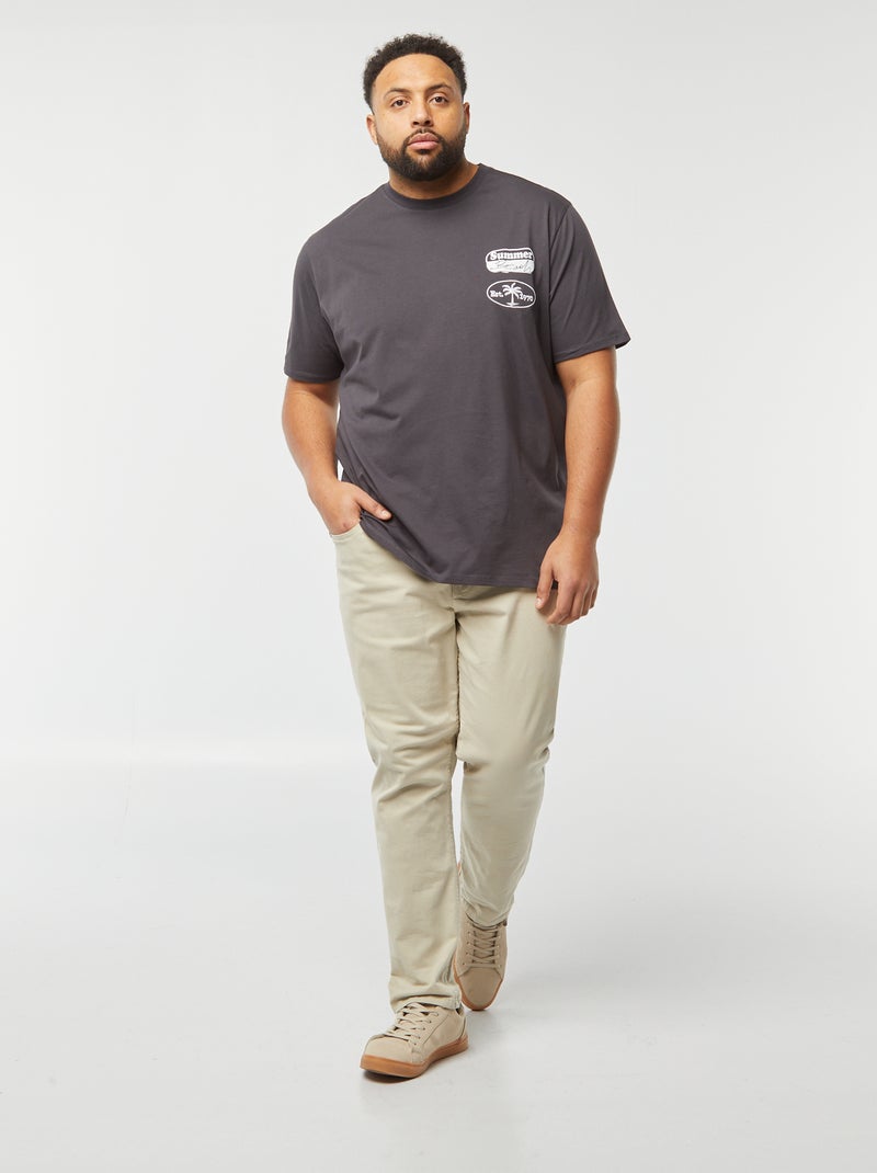 T-shirt de manga curta com bordado e grande estampado atrás PRETO - Kiabi