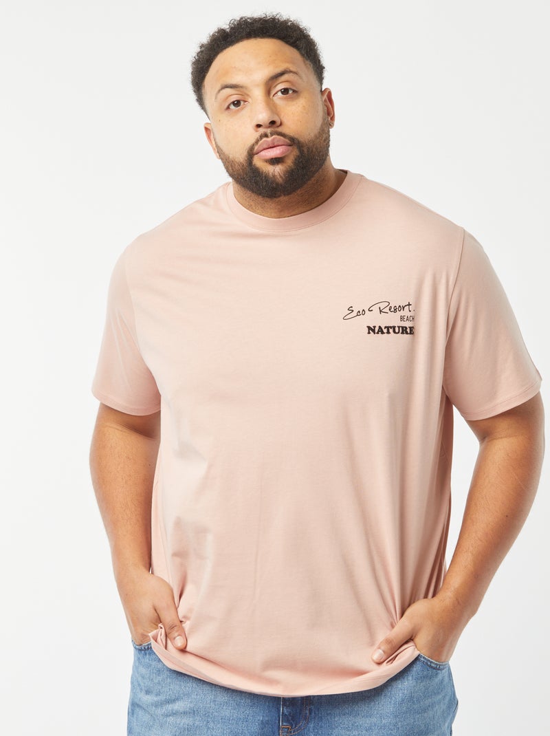 T-shirt de manga curta com bordado e grande estampado atrás Rosa - Kiabi