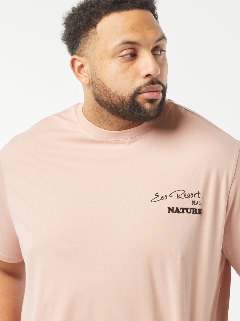 T-shirt de manga curta com bordado e grande estampado atrás Rosa - Kiabi