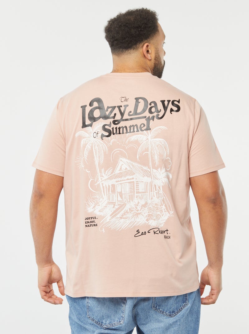 T-shirt de manga curta com bordado e grande estampado atrás Rosa - Kiabi