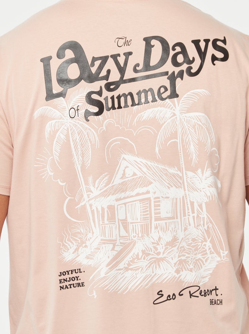 T-shirt de manga curta com bordado e grande estampado atrás Rosa - Kiabi