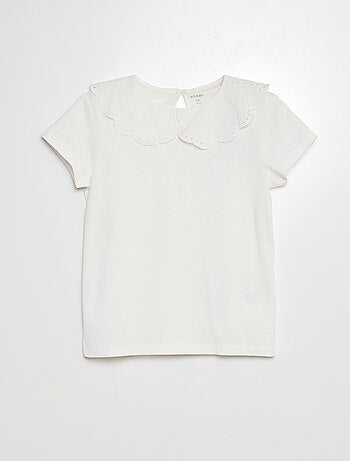 T-shirt de manga curta com bordado inglês