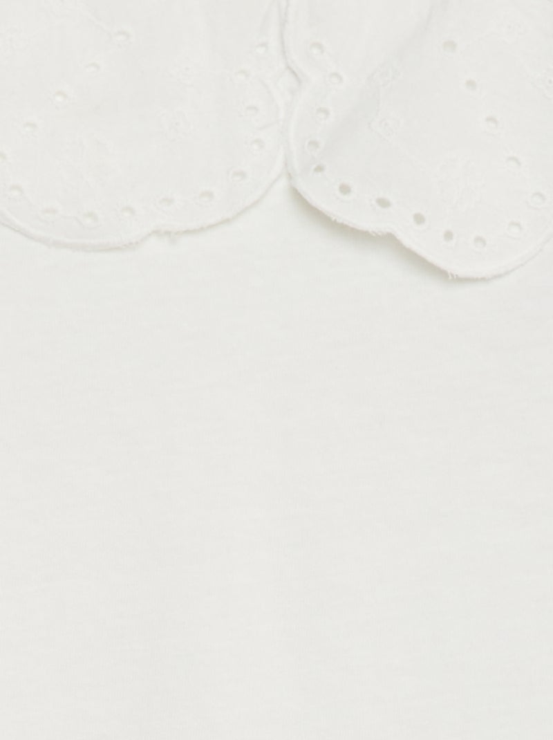 T-shirt de manga curta com bordado inglês Branco - Kiabi