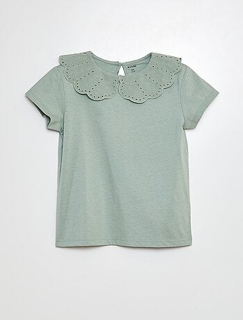 T-shirt de manga curta com bordado inglês