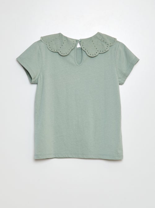 T-shirt de manga curta com bordado inglês - Kiabi