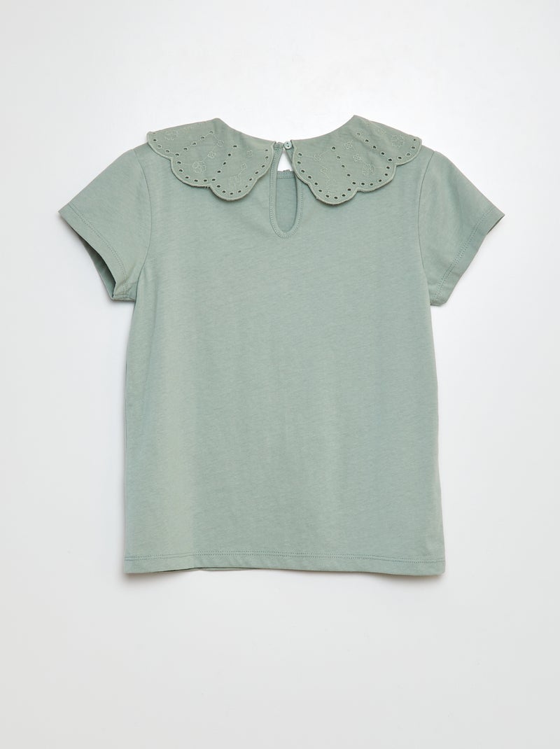 T-shirt de manga curta com bordado inglês Verde - Kiabi