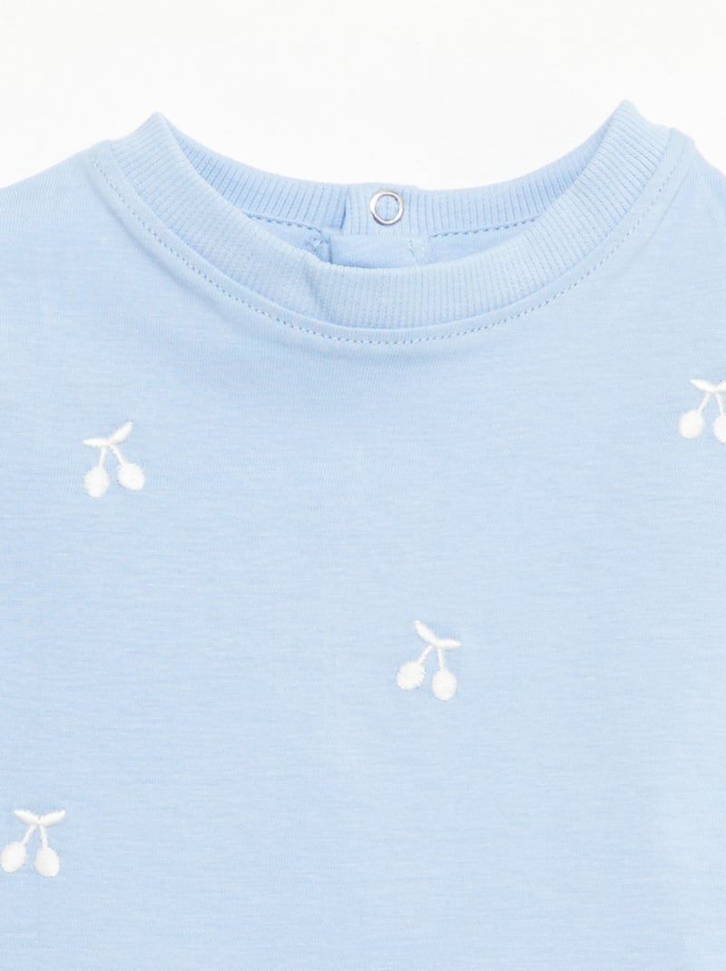 T-shirt de manga curta com bordados Azul - Kiabi
