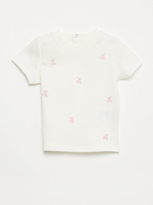 T-shirt de manga curta com bordados - Kiabi