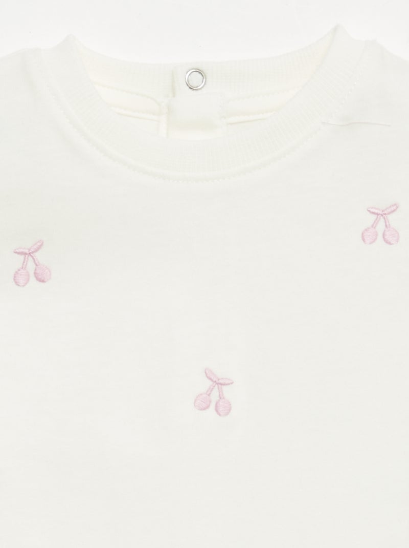 T-shirt de manga curta com bordados Branco - Kiabi