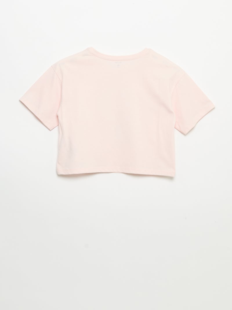 T-shirt de manga curta com bordados Rosa - Kiabi