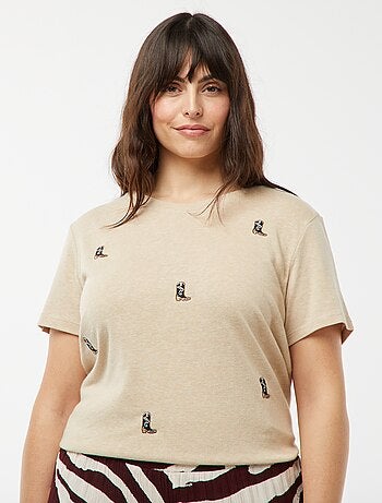 T-shirt de manga curta com bordados 'santiags'