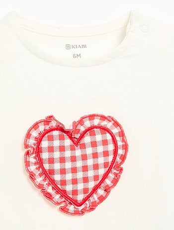 T-shirt de manga curta com coração cosido