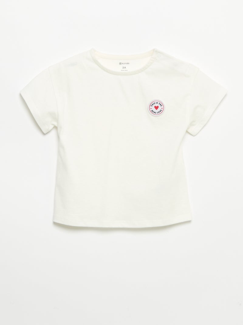 T-shirt de manga curta com coração cosido Branco - Kiabi