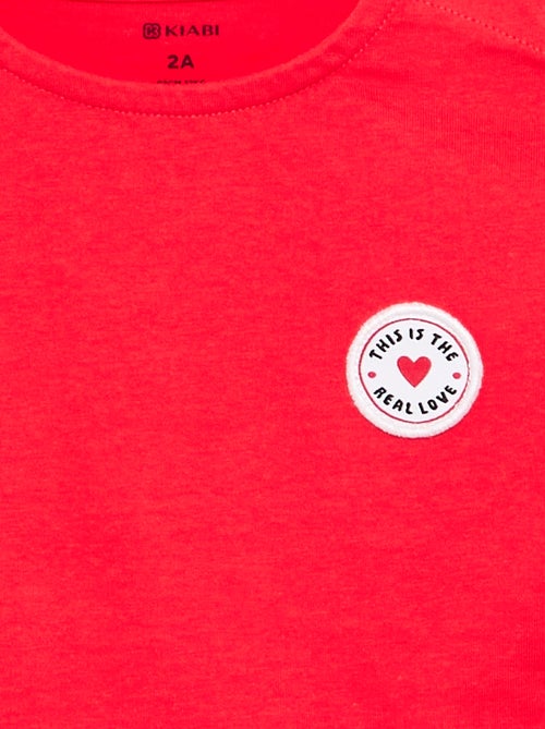 T-shirt de manga curta com coração cosido - Kiabi