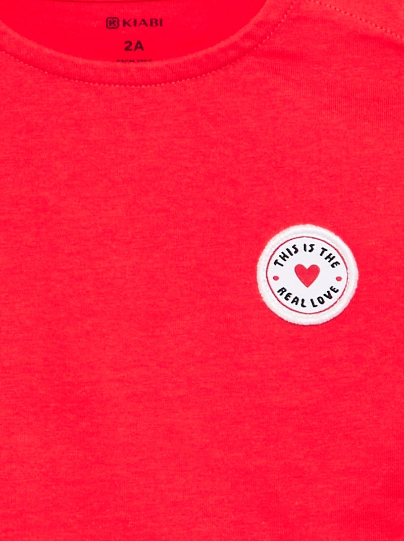 T-shirt de manga curta com coração cosido Vermelho - Kiabi