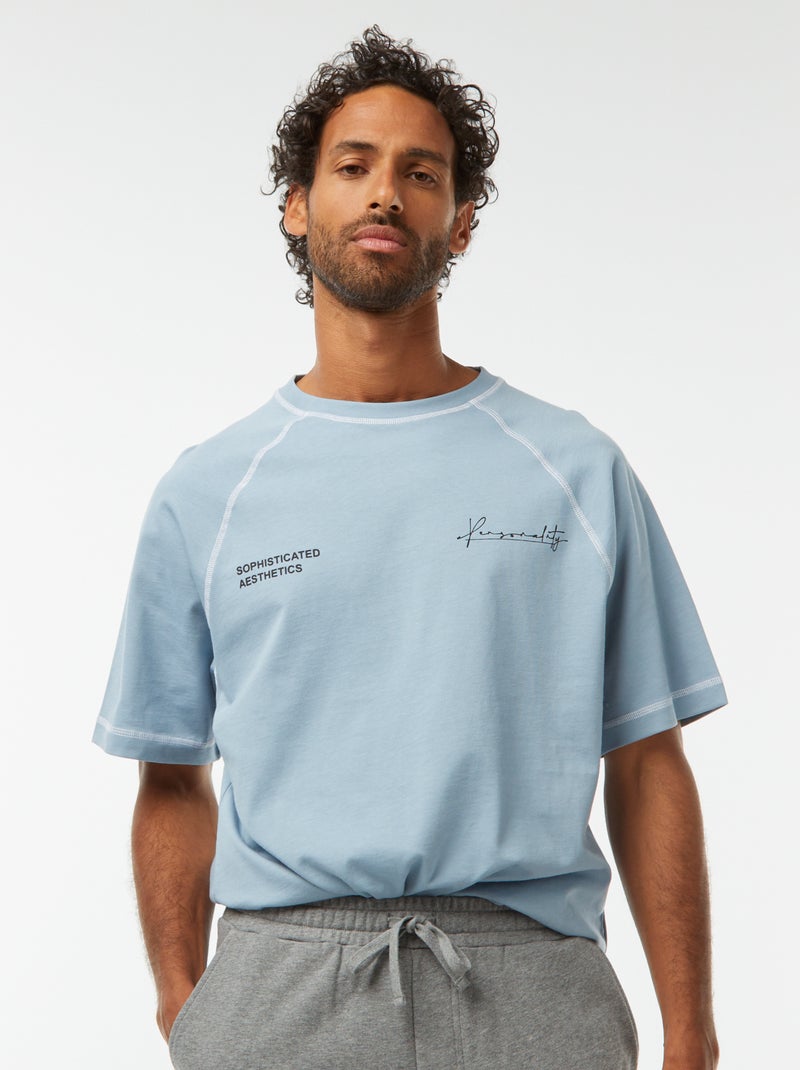 T-shirt de manga curta com corte oversize Azul - Kiabi