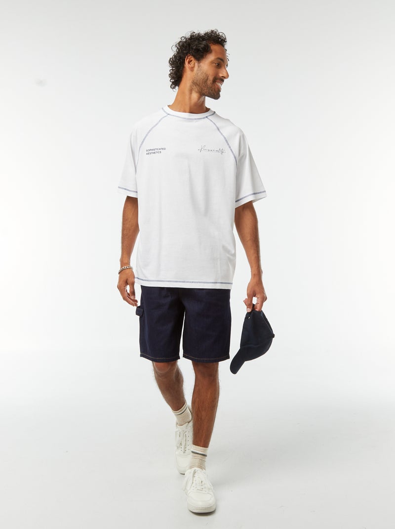 T-shirt de manga curta com corte oversize Branco - Kiabi