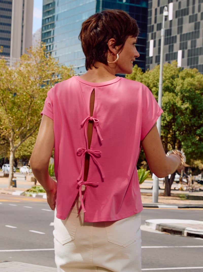T-shirt de manga curta com costas abertas ROSA - Kiabi