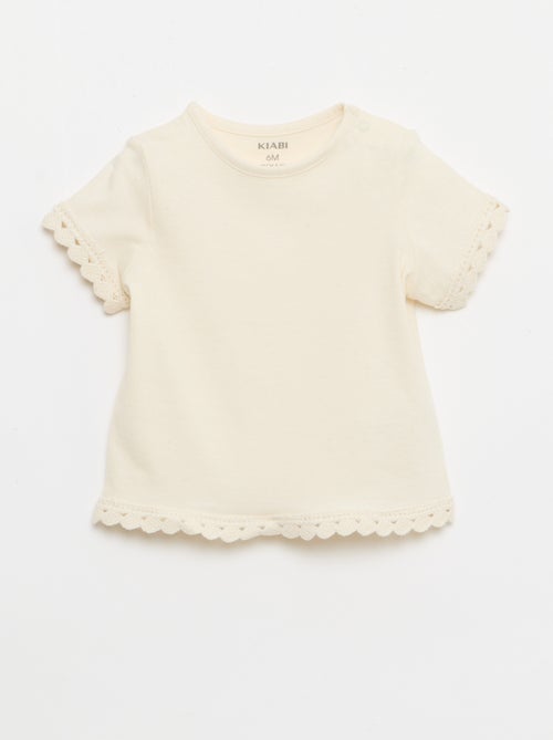 T-shirt de manga curta com detalhes em croché - Kiabi