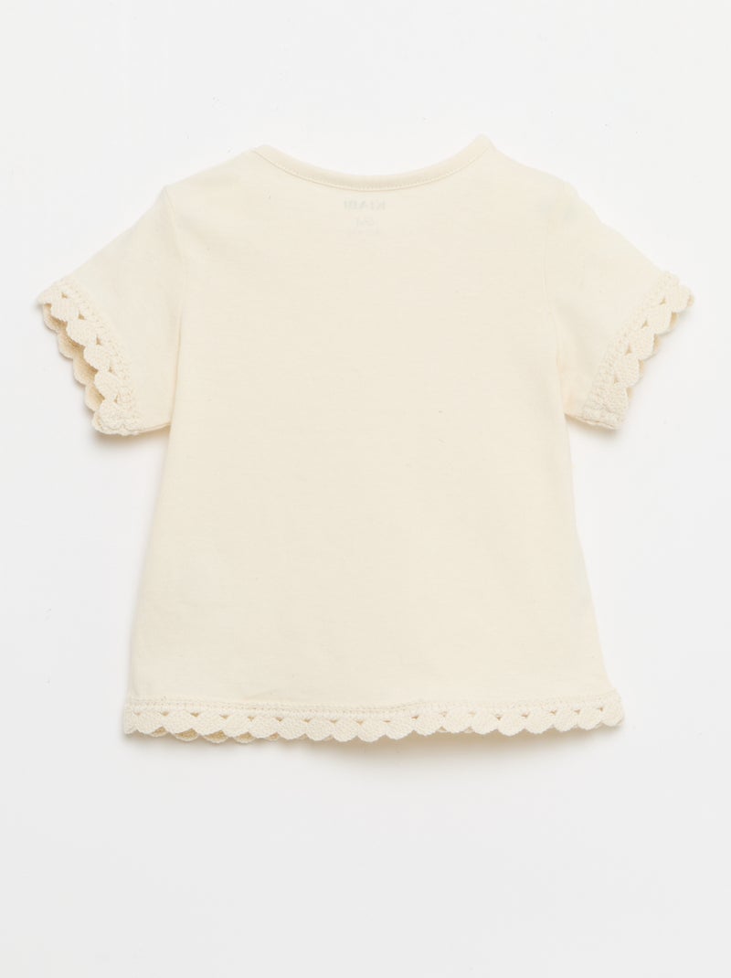 T-shirt de manga curta com detalhes em croché Branco - Kiabi