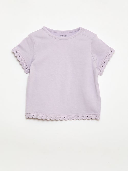T-shirt de manga curta com detalhes em croché - Kiabi
