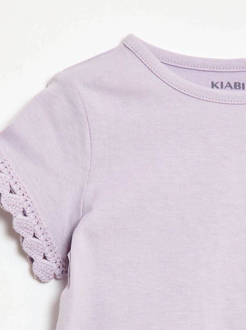 T-shirt de manga curta com detalhes em croché Rosa - Kiabi