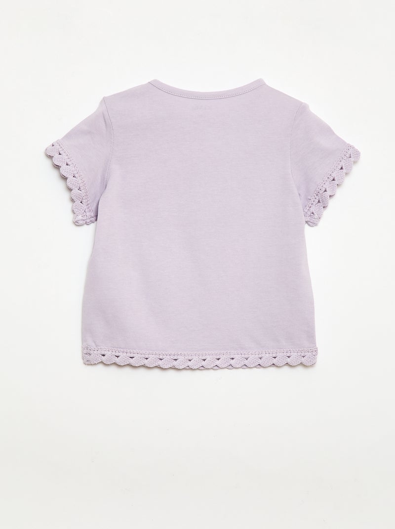T-shirt de manga curta com detalhes em croché Rosa - Kiabi