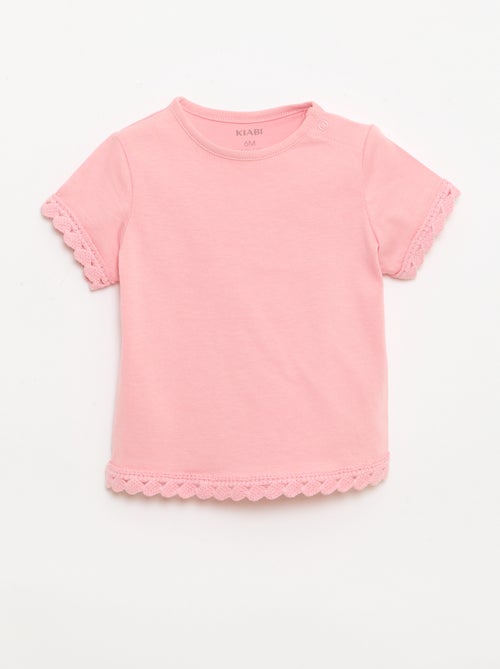 T-shirt de manga curta com detalhes em croché - Kiabi