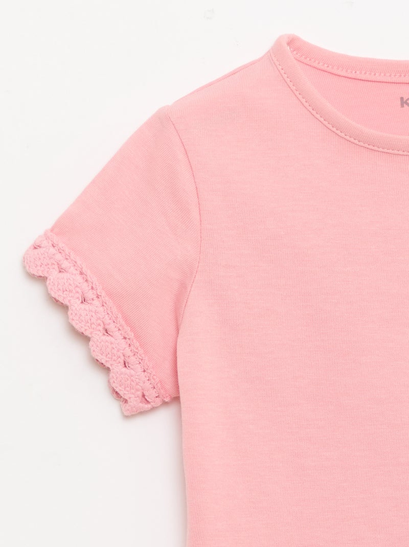 T-shirt de manga curta com detalhes em croché Rosa - Kiabi
