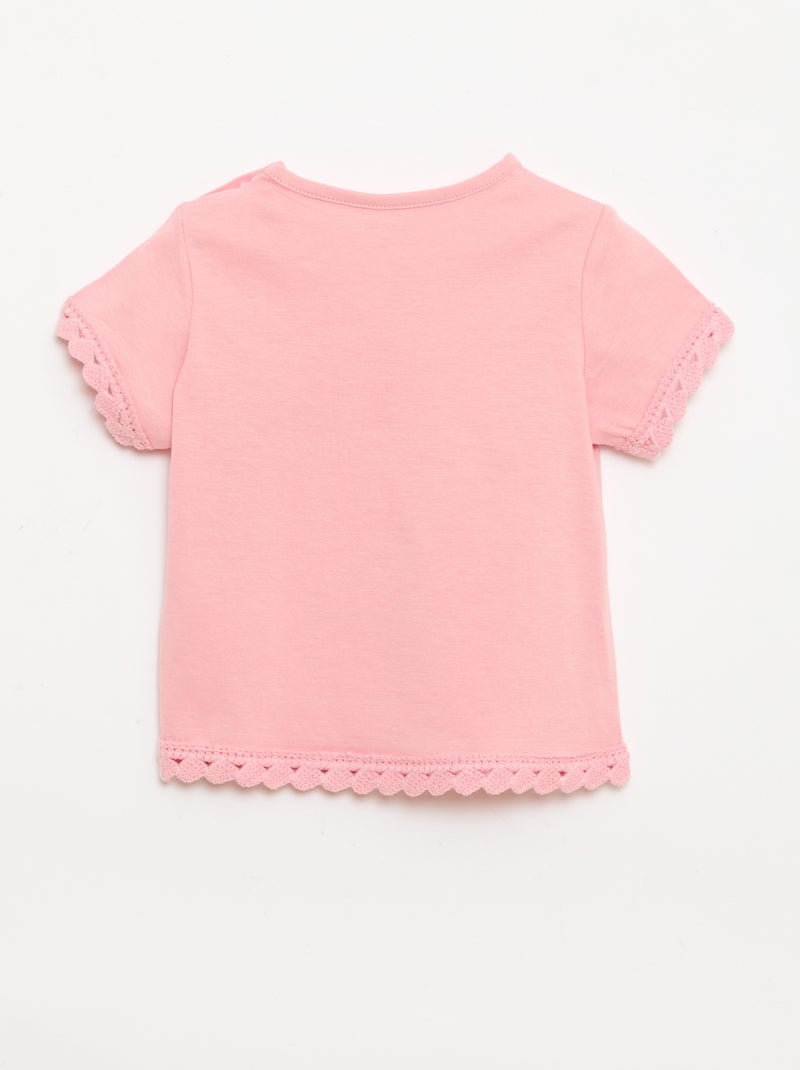 T-shirt de manga curta com detalhes em croché Rosa - Kiabi