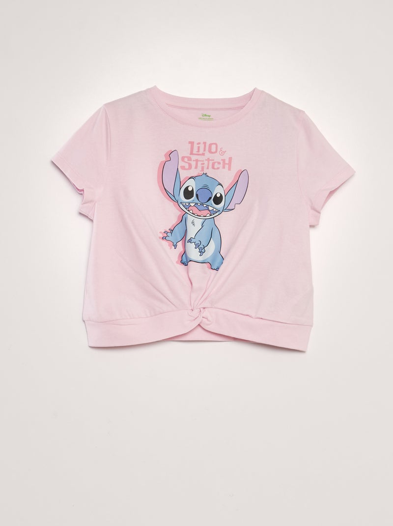 T-shirt de manga curta com efeito de laço 'Lilo e Stitch' ROSA - Kiabi