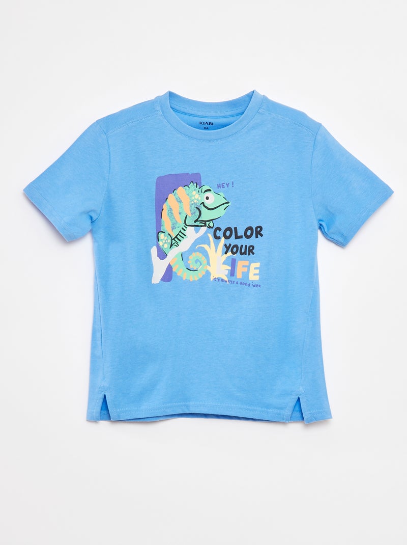T-shirt de manga curta com estampa AZUL - Kiabi