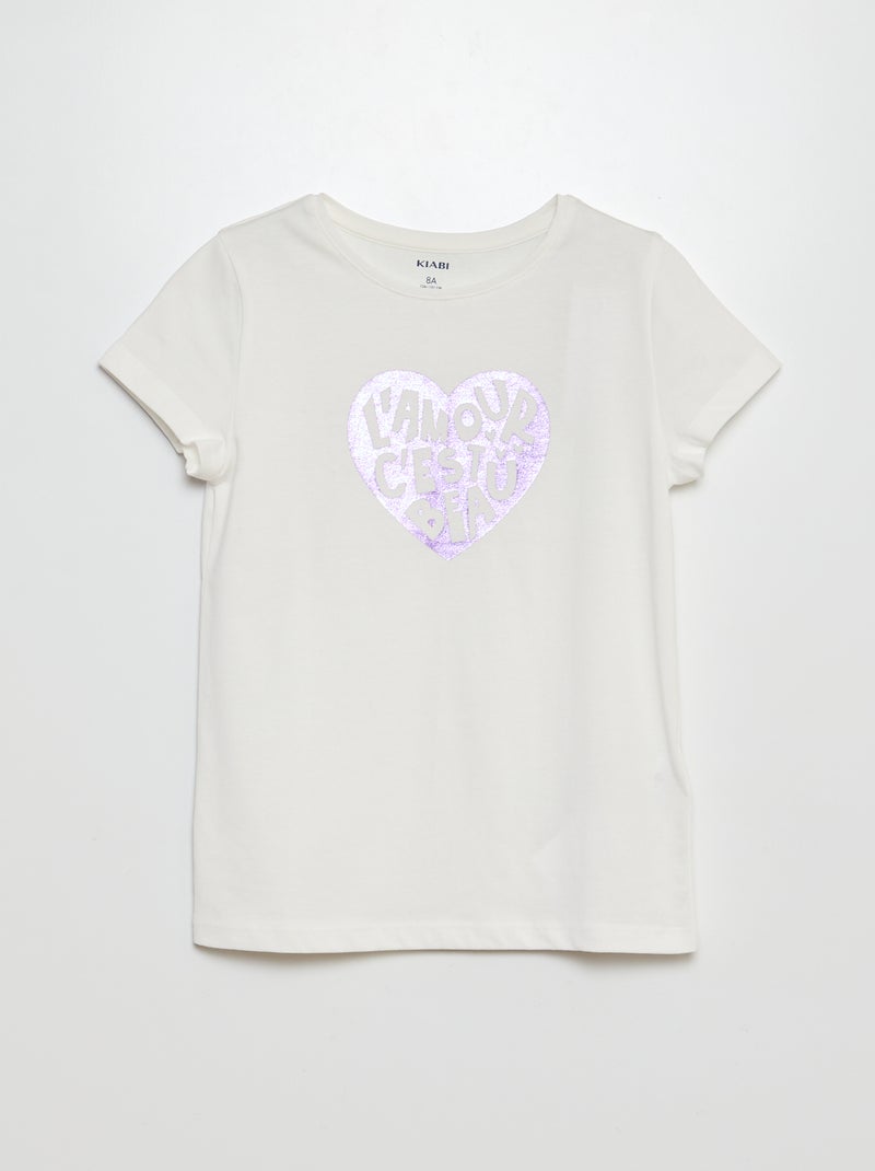 T-shirt de manga curta com estampa BRANCO - Kiabi