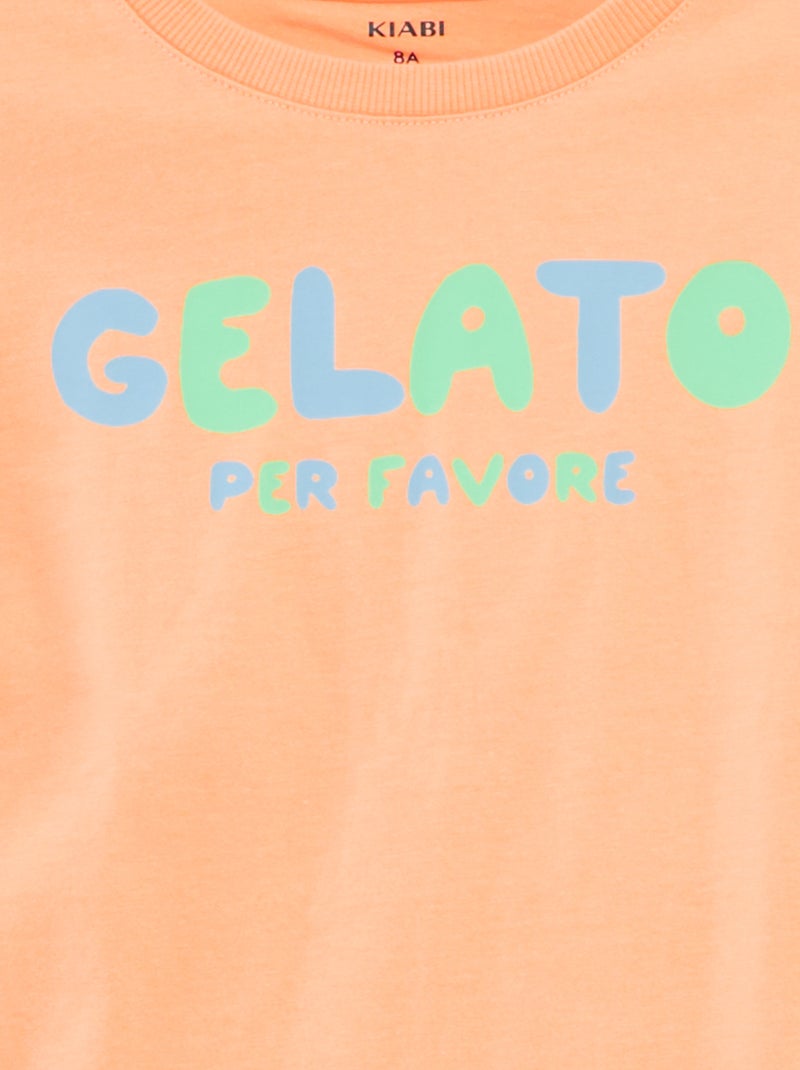 T-shirt de manga curta com estampa LARANJA - Kiabi