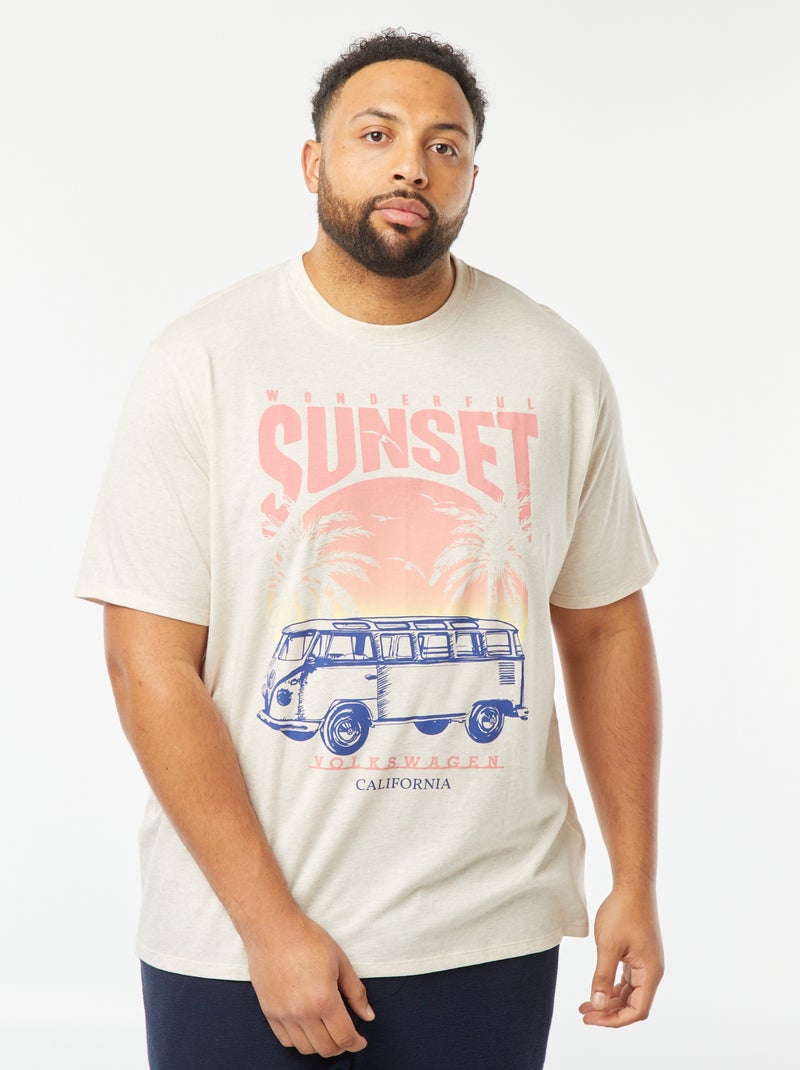 T-shirt de manga curta com estampado à frente BEGE - Kiabi