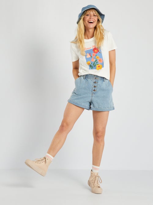 T-shirt de manga curta com estampado à frente - Kiabi