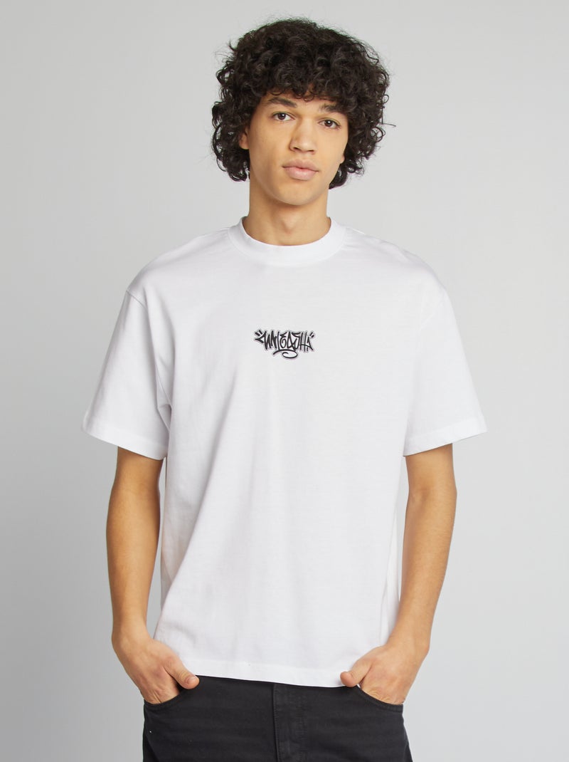 T-shirt de manga curta com estampado à frente e atrás BRANCO - Kiabi
