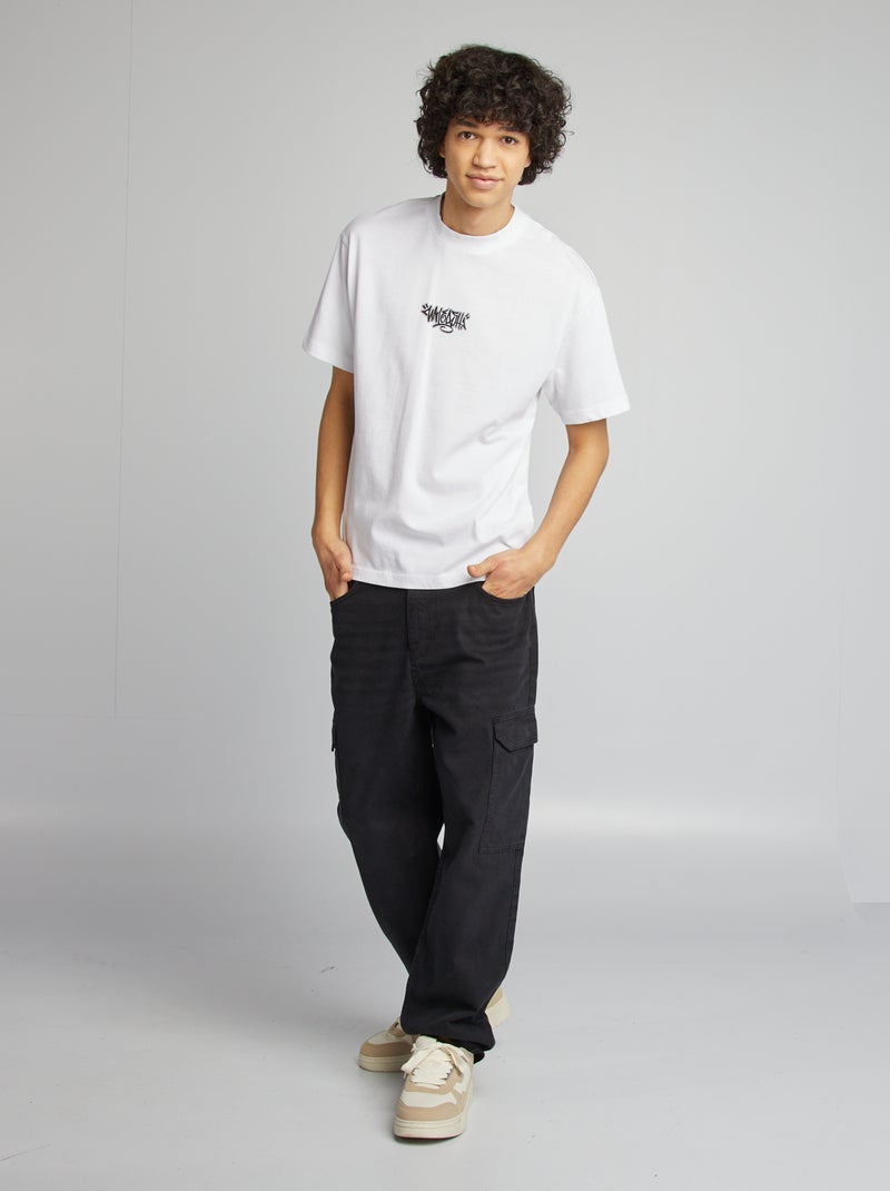 T-shirt de manga curta com estampado à frente e atrás BRANCO - Kiabi