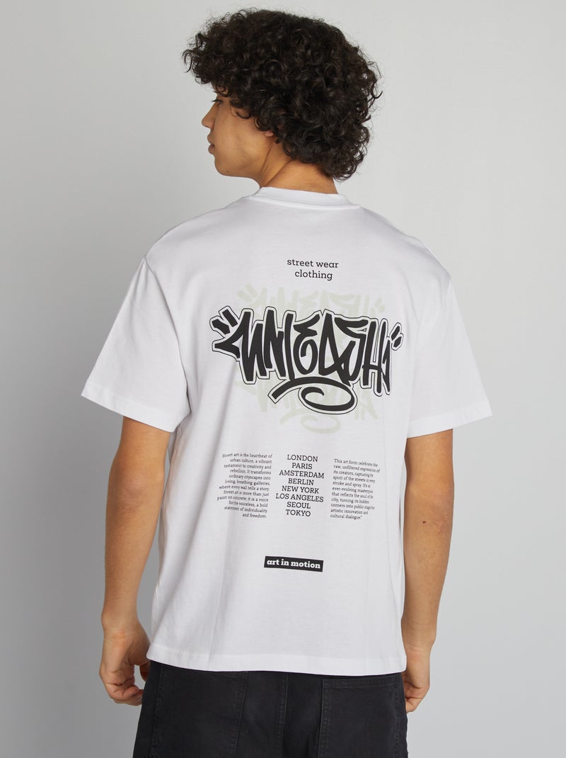 T-shirt de manga curta com estampado à frente e atrás BRANCO - Kiabi