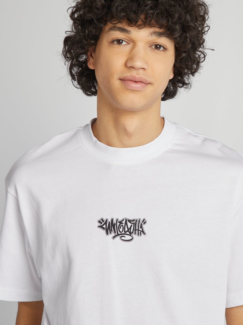 T-shirt de manga curta com estampado à frente e atrás BRANCO - Kiabi