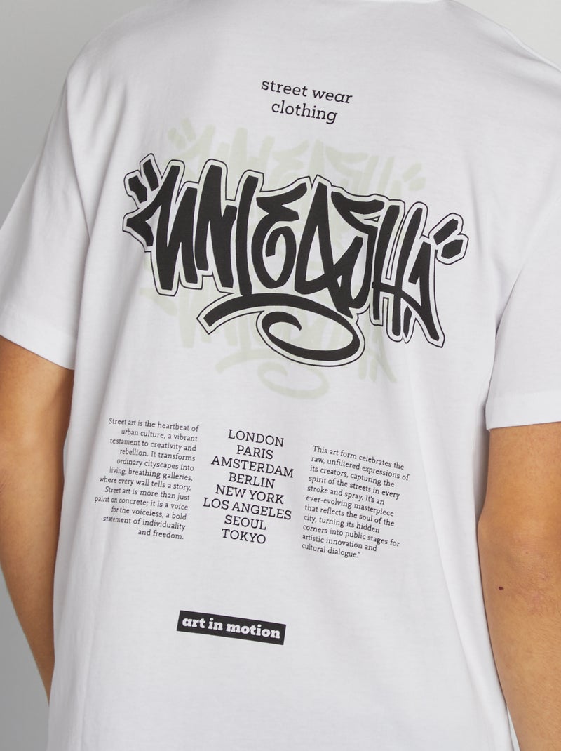 T-shirt de manga curta com estampado à frente e atrás BRANCO - Kiabi