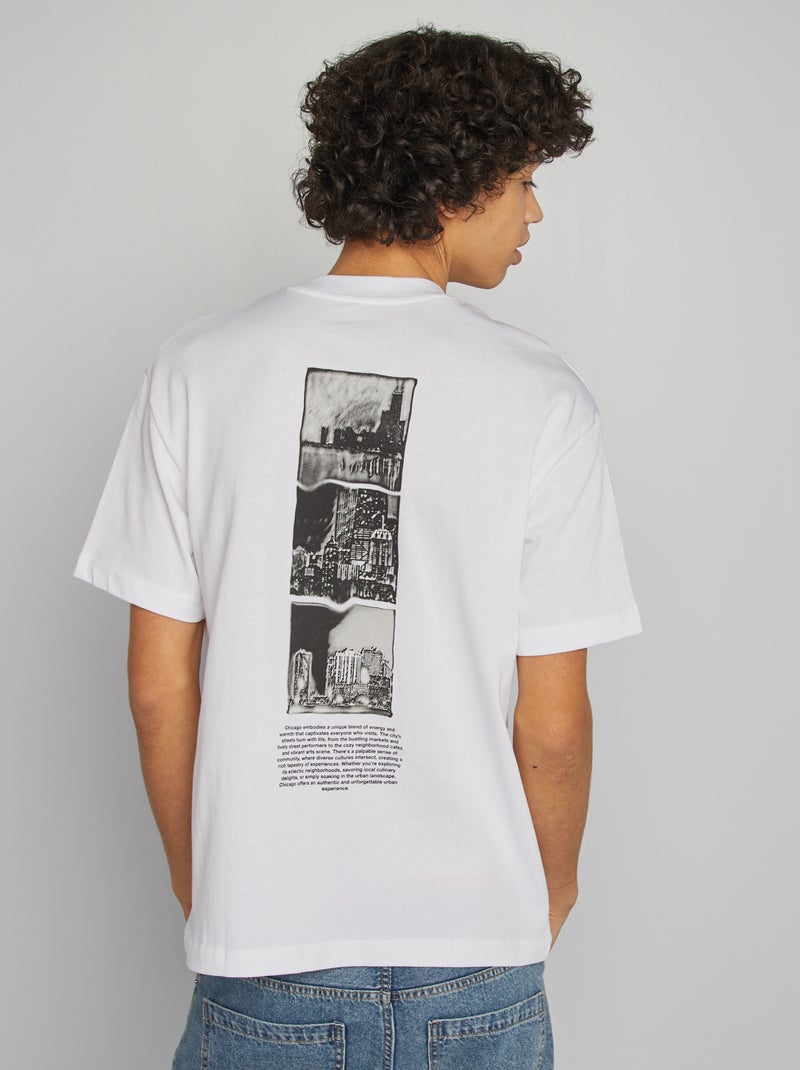 T-shirt de manga curta com estampado à frente e atrás BRANCO - Kiabi