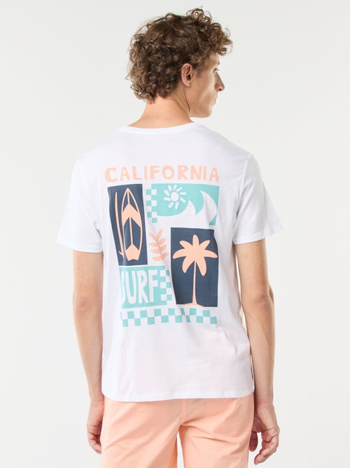 T-shirt de manga curta com estampado à frente e atrás 'Surf' - Kiabi