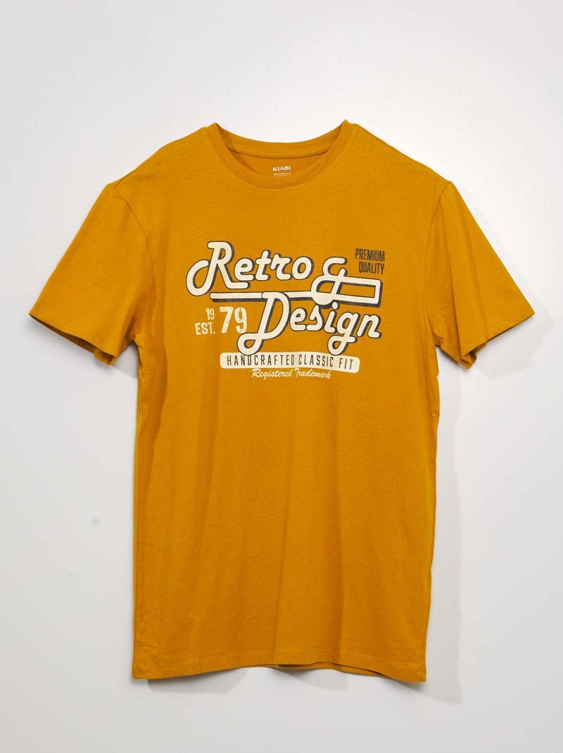 T-shirt de manga curta com estampado AMARELO - Kiabi