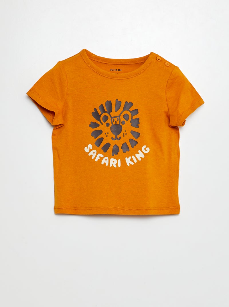 T-shirt de manga curta com estampado AMARELO - Kiabi